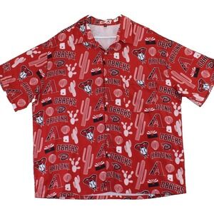 Arizona Diamondbacks MLB Mens Hawaiian Button‎ Up Shirt Red Cactus Print XL